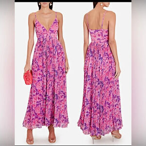 Rococo Sand Lei Floral Polychighone Pleated Maxi Dress in Bubblegum sz S $498